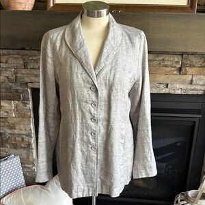 Eileen Fisher Gray Blazer Lightweight Linen-Blend